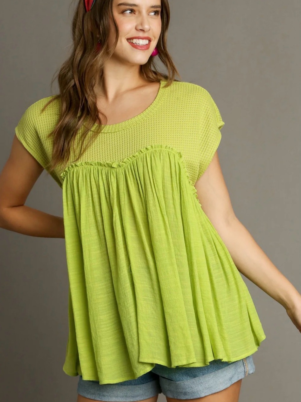 Umgee Lime Green Short Sleeve Babydoll Tunic
